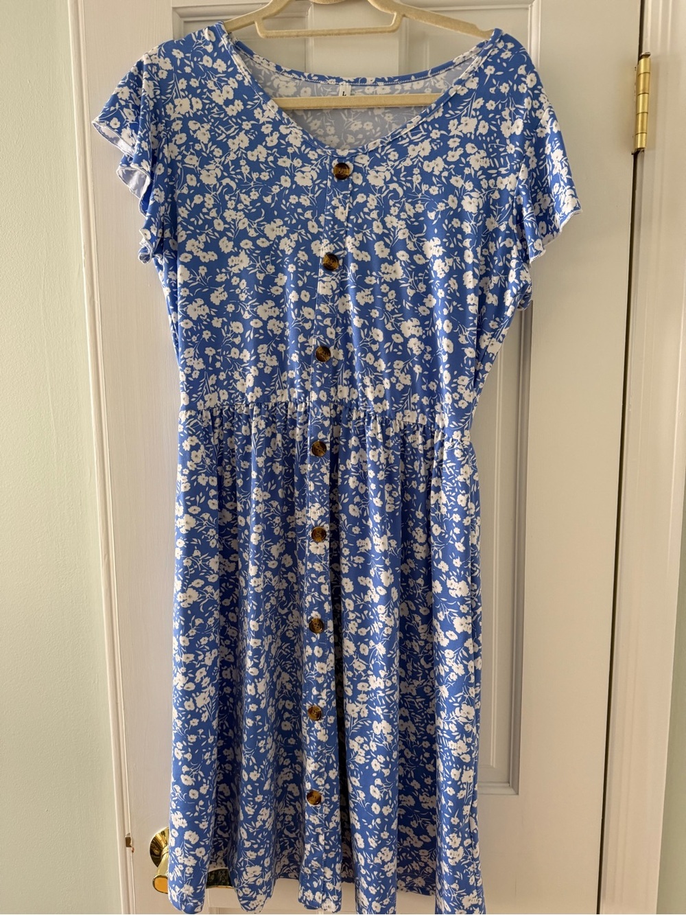 Blue Floral Button-Front Women's Dress Large